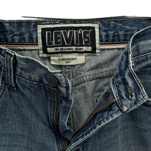 Levi's 514 Men Blue Straight Slim Jeans W32 L32 Red Tab 5 Pocket Zip 100% Cotton - Picture 8 of 10